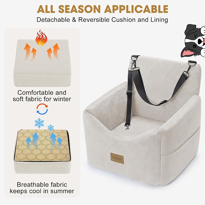 JOEJOY Dog Car Seats for Small Medium Dogs Under 35lbs, Dog Booster Seat with Detachable Washable Cover and Cushion, Memory Foam Pet Car Seat with Safety Belt and Storage Pockets (BGE)