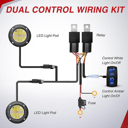 Nilight Flush Mount LED Light Pods 2PCS 5 Inch 36W Amber White 3 Lighting Modes Fog Lights Spot Flood Beam with Dual Control 18AWG Wiring Harness for Truck Pickup Golf Cart UTV ATV SUV Boat 4x4 Car
