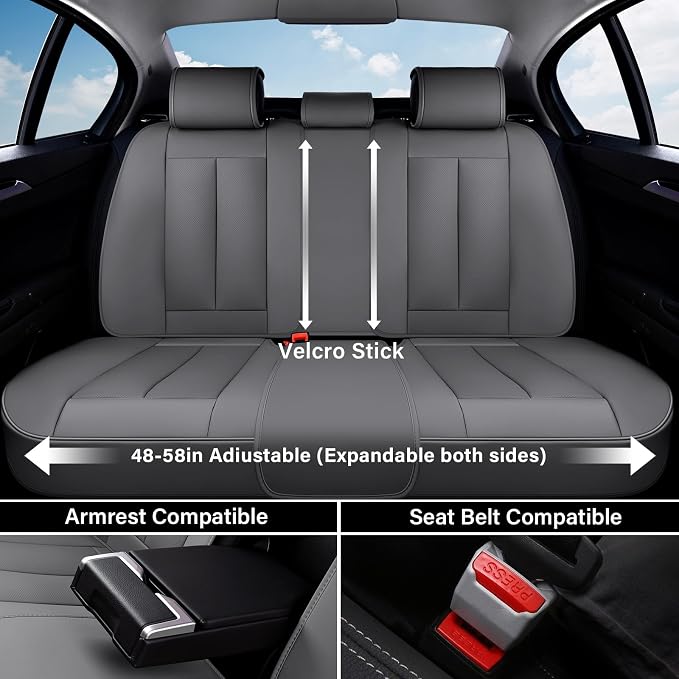 Coverado Car Seat Covers Full Set, Gray Seat Covers for Cars, Automotive Seat Covers, Waterproof Nappa Leather Front Seats and Back Car Seat Protector, Universal Fit for Most Cars SUV Trucks