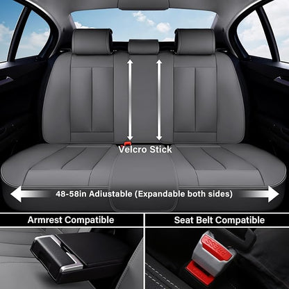Coverado Car Seat Covers Full Set, Gray Seat Covers for Cars, Automotive Seat Covers, Waterproof Nappa Leather Front Seats and Back Car Seat Protector, Universal Fit for Most Cars SUV Trucks