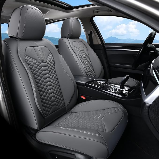 Coverado Car Seat Covers Full Set, Nappa Leather Seat Covers for Cars, 5 Seats Universal Waterproof Seat Covers, Front and Back Car Seat Protector, Automotive Seat Covers Fit for Most Cars, Gray