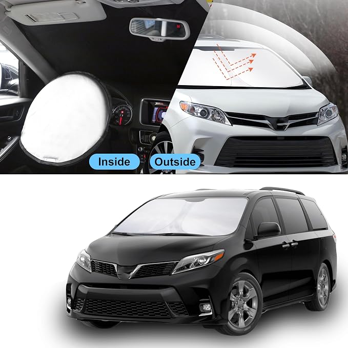 TINGLU Sun Shade for Toyota Sienna 2011-2020 Accessories Windshield Sun Shade Window Shade UV Rays Protection Sun Visor Cover with Steering Wheel Sunshade Storage Bag