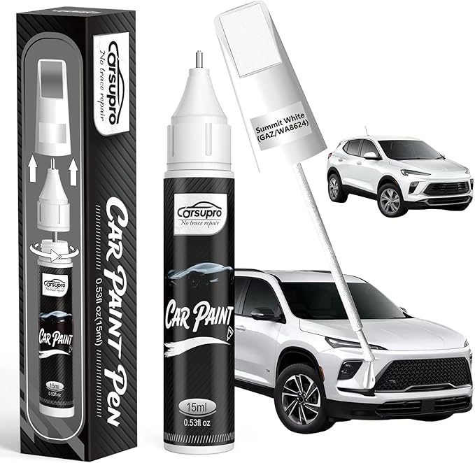 Summit White(GAZ/WA8624) for Buick Touch Up Paint Pen, 2 in 1 Car Scratch Remover with Pen Tip and Brush, Precise Color Match for Car Paint Scratch Repair, Quickly and Easily Fix Chips and Nicks