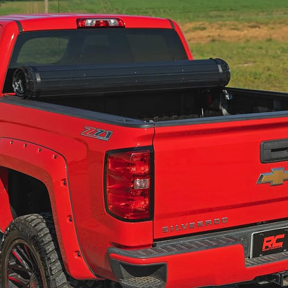 Rough Country Hard Roll-Up Tonneau Cover for Chevy Silverado & GMC Sierra 1500 (2014-2018) - Aluminum Truck Bed Cover, Fits 5'9 Bed