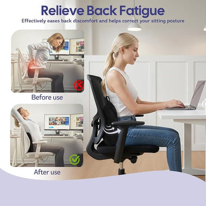 Lumbar Support Pillow for Couch, Back Support Pillow for Office Chair, Heart-Shape Back Cushion with Shredded Foam for Back Pain Relief & Reading, Lumbar Cushions for Recliner, Car, Black