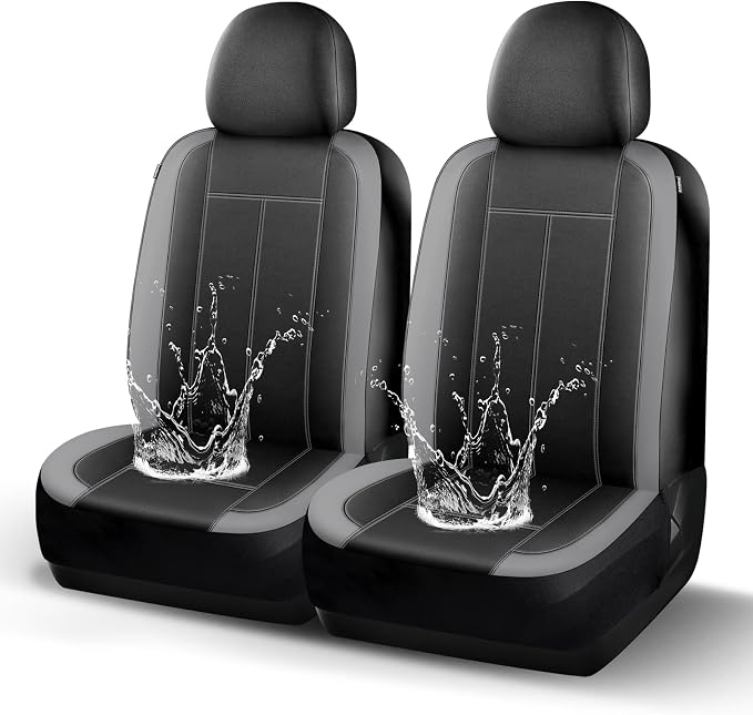 HChengkikz Car Seat Covers Front Seat, Waterproof Neoprene Car Seat Covers, Car Seat Cover Airbag Compatible, Universal Fit for Most Cars, Trucks, SUVs (Black + Darkgray)