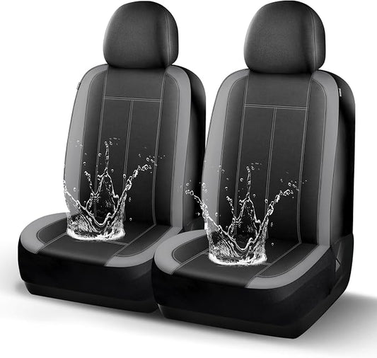 HChengkikz Car Seat Covers Front Seat, Waterproof Neoprene Car Seat Covers, Car Seat Cover Airbag Compatible, Universal Fit for Most Cars, Trucks, SUVs (Black + Darkgray)