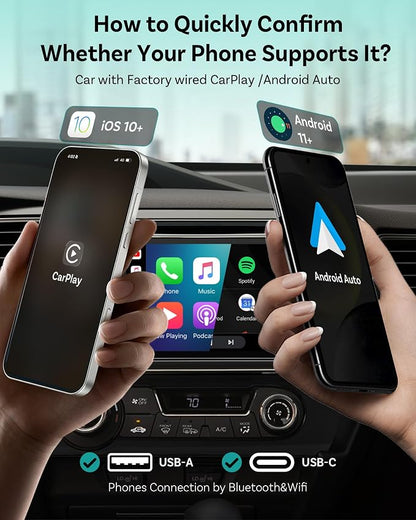 OTTOCAST Mini Nova Wireless CarPlay & Android Auto USB-C Adapter, 2-in-1 Adapter for iPhone iOS 10+ & Android 11+, Auto-Reconnect for 800+ Wired CarPlay Vehicles Models (2016+)