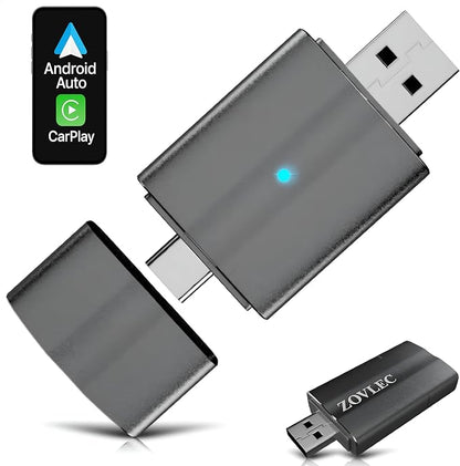 2026 Zovlec Apple CarPlay, Android Auto Wireless Adapter, Plug & Play Dongle for iPhone iOS 10+, Android 11+, USB Carplay, Fast Auto-Connect