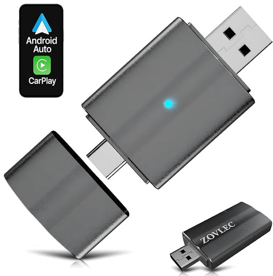 2026 Zovlec Apple CarPlay, Android Auto Wireless Adapter, Plug & Play Dongle for iPhone iOS 10+, Android 11+, USB Carplay, Fast Auto-Connect