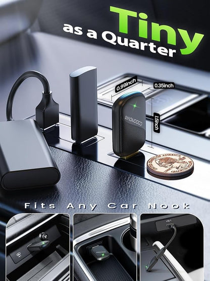 Mini Wireless CarPlay Adapter for Apple iPhone & Android Auto - Convert Wired to Wireless, Gold-Plated USB, Fast, Stable & Auto Reconnect in 5 Seconds, for OEM Wired Apple CarPlay Cars 2016+
