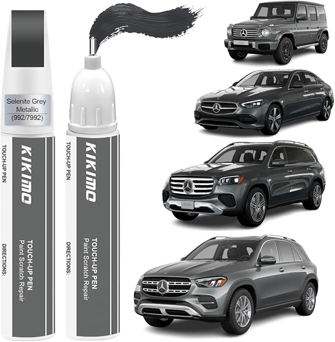 KIKIMO for Mercedes-Benz Touch Up Paint(Selenite Grey Metallic(992/7992)), Car Paint Repair Kit for Mercedes-Benz, 2 In 1 Scratches Repair with Pen Tip and Brush, Color-Matched for Quick & Easy Fix