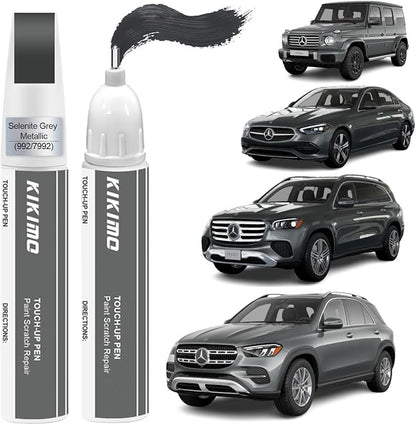 KIKIMO for Mercedes-Benz Touch Up Paint(Selenite Grey Metallic(992/7992)), Car Paint Repair Kit for Mercedes-Benz, 2 In 1 Scratches Repair with Pen Tip and Brush, Color-Matched for Quick & Easy Fix