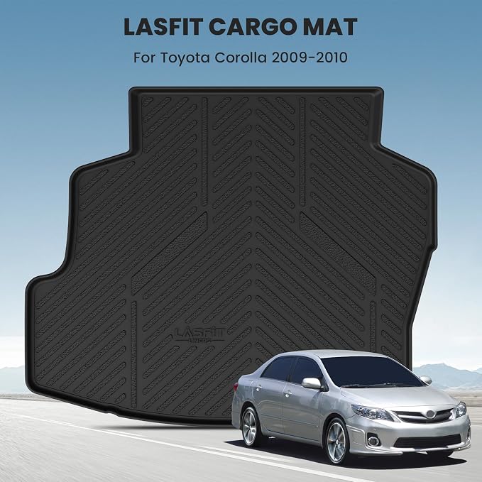 LASFIT Cargo Mat for 2009-2010 Toyota Corolla, All Weather TPE Custom Fit Trunk Mat Trunk Liner for Toyota Accessories, Waterproof, Easy to Clean, Black