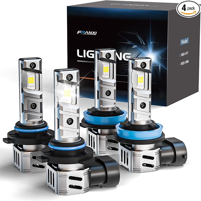 FRANXI H11 9005 LED Bulbs Combo Fog Lights, 120W 32000LM 900% Super Bright [Upgraded], 1:1 Mini Halogen Size with Cooling Fan, Plug and Play, Pack of 4