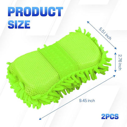 2PCS Microfiber Car Wash Sponge, Double Sided Chenille Microfiber Car Wash Mitt, Scratch Free & Lint Free, Absorbent Automotive Washing Sponges, Auto Cleaning Supplies (Fluorescent Green)