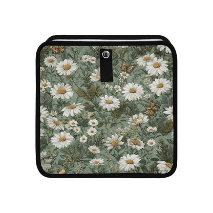 Car Trash Can Organizer Bin with Adjustable Strap for Back Front Seat Console Waterproof Leakproof Collapsible Portable 8.66 Inch Summer Daisy Butterfly Green