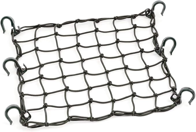 PowerTye 50152 Black 15inX15in Cargo Net featuring 6 Adjustable Hooks & Tight 2inx2in Mesh