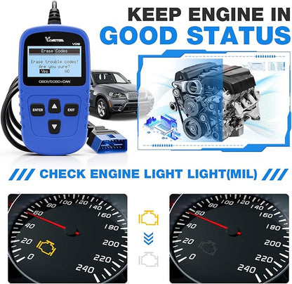 VDIAGTOOL VD10 OBD2 Scanner Code Reader Car Diagnostic Tool Engine Fault Code Reader for Turn Off CEL with Freeze Frame/I/M Readiness for All OBDII Protocol Cars, OBD2 Scanner Diagnostic Tool