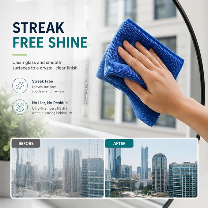 Microfiber Cleaning Cloths 15"x15" – Lint-Free Multi-Surface Household Cleaning Cloths, Highly Absorbent Reusable Microfiber Towels for Kitchen, Glass, Bathroom, Car & Home – 25 Pack