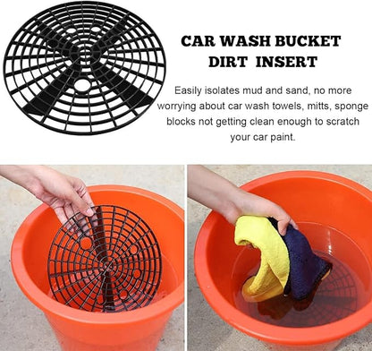 Yourkar 2 PCS Car Wash Bucket Inserts, Plastic Vehicle Wash Bucket Insert Detail Grit Trap, Auto Wash Dirt Collectors Fits 12 Inch Diameter Bucket, Universal Car Accessories (Black+Blue, 2PCS)