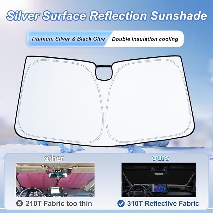 Windshield Sun Shade for 2022-2026 Toyota Tundra| Front Window Shade Sun Visor| 310T Reflective Polyester| UV Heat Insulation Protection| Foldable Sunshade with Storage Pouch| Outdoor Camping