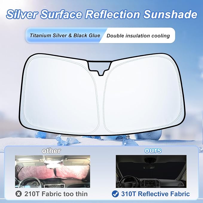 Windshield Sun Shade for 2015-2020 Ford F150 Accessories Foldable Front Window Sunshade 310T Thickened Protect from Sun Rays & Heat Damage Fully Covered to Keep Cool