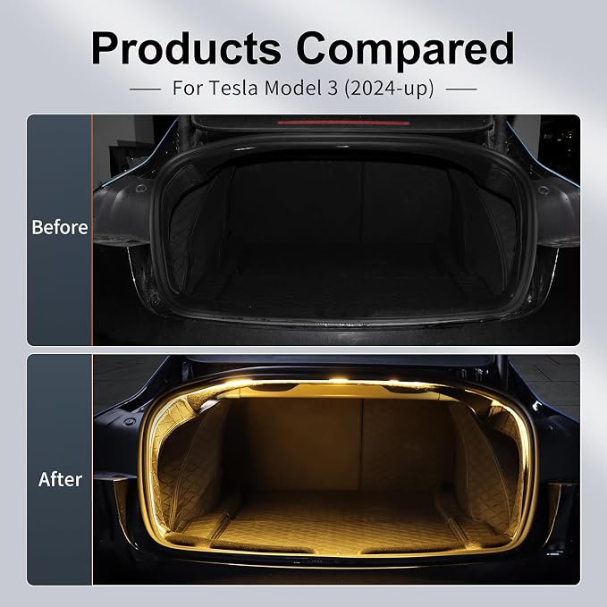 Trunk LED Light Strip for Tesla Model 3 2024 2025 2026 - Waterproof & Easy Installation Interior Lighting Bar with Flexible Silicone, Trunk Ambient Lighting Accessories (DC 15V, Warm White)