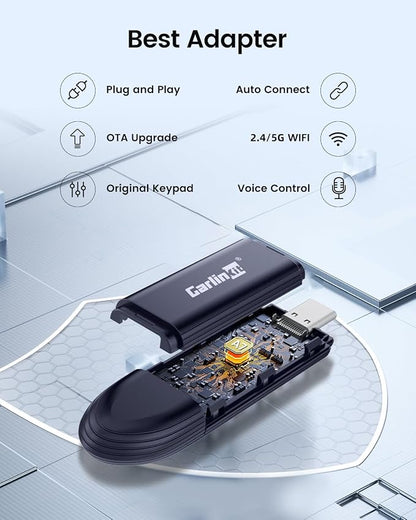 Carlinkit Mini SE Pro Wireless Adapter for OEM Wired CarPlay & OEM Wired Android Auto,Compatible with iOS 10 & Android 10 and Above, Fast Connection, No Latency - Deep Blue