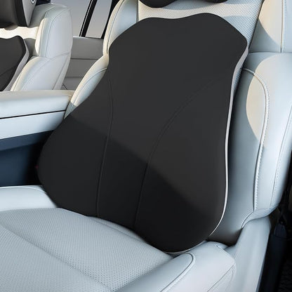 Lumbar Support Pillow for Car, Memory Foam Back Cushion for Driving Seat, Truck Accessories Travel Essentials, Back Pain Relief, Washable Cover, Plus Size Lower Back Support Fits Most Cars (Black)