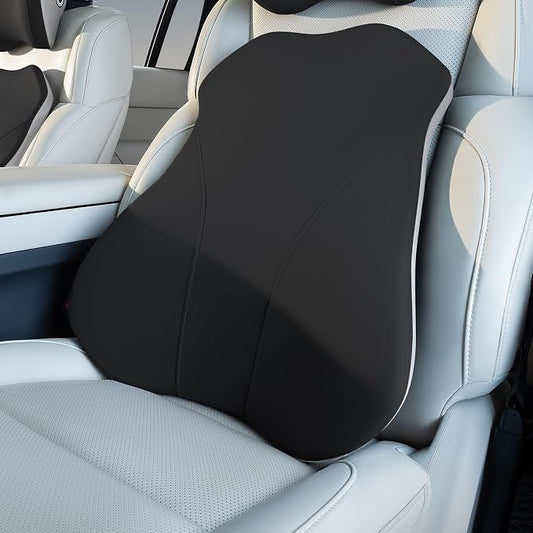Lumbar Support Pillow for Car, Memory Foam Back Cushion for Driving Seat, Truck Accessories Travel Essentials, Back Pain Relief, Washable Cover, Plus Size Lower Back Support Fits Most Cars (Black)
