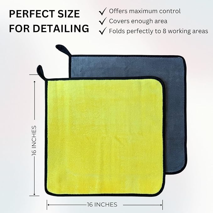 The Pro Stuff® Car Detailing Microfiber Towels - 600 GSM Thick Plush Auto Towels | Super Soft Dual-Sided for Cleaning, Washing, Buffing | Tagless, Scratch-Free, Lint Free Cloth (16"x16") (Pack of 12)