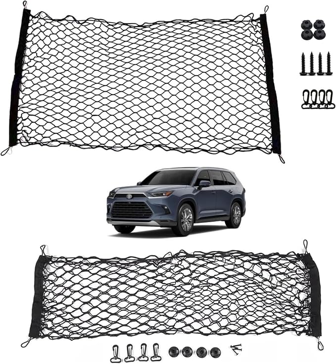 2 Pcs Trunk Organizer Cargo Net Suitable for 2024 2025 2026 Toyota Grand Highlander Hybrid Limited Platinum Nightshade XLE LE,Envelope Style&Rear Trunk Floor Style Cargo Net Car Trunk