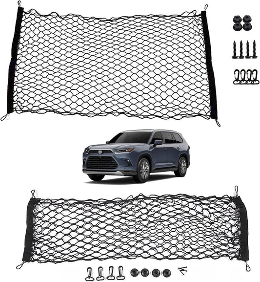 2 Pcs Trunk Organizer Cargo Net Suitable for 2024 2025 2026 Toyota Grand Highlander Hybrid Limited Platinum Nightshade XLE LE,Envelope Style&Rear Trunk Floor Style Cargo Net Car Trunk