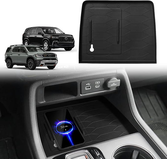 Muslogy Center Console Inserts Compatible with Honda Pilot 2023-2026/2026 Passport Accessories, Center Console Wireless Charger Protective Mat Liner Anti-Slip Phone Charge Area Charging Protection