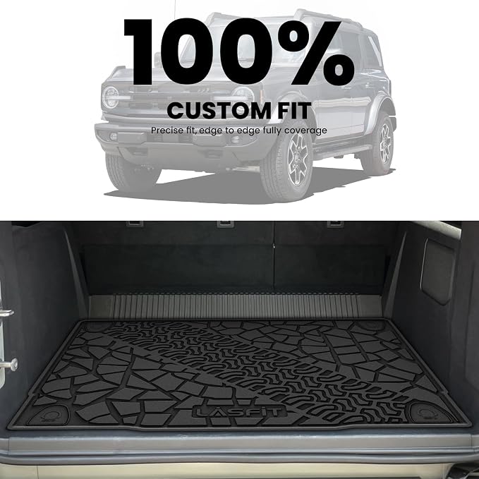 LASFIT Cargo Mat for 2021-2026 Ford Bronco 4-Door TPE Cargo Area Mat Custom Fit Full Coverage Trunk Liner All Weather Protector, Non-Slip