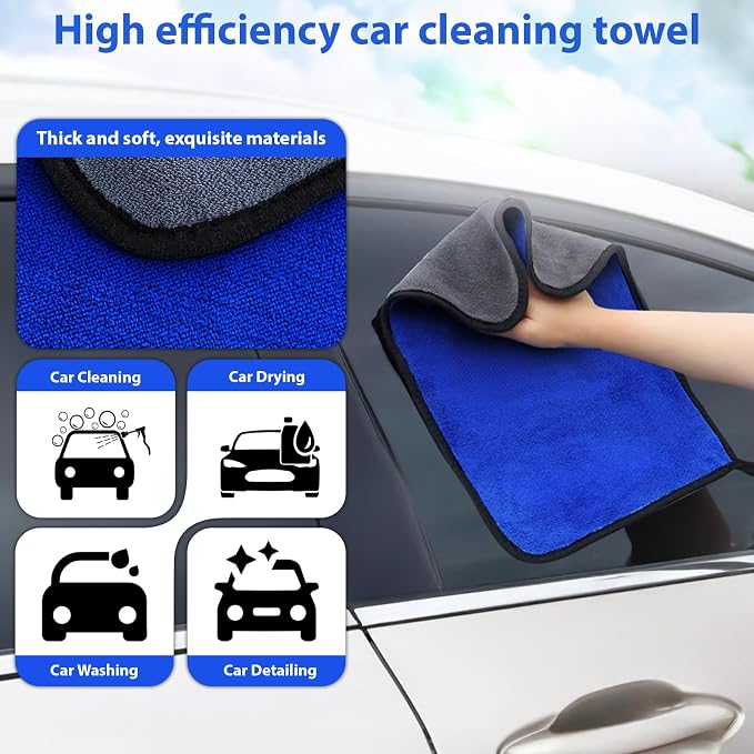 3PCS Professional Microfiber Towels for Car, 16"x16", 500GSM Thick Car Drying and Polishing Towels, Ultra Absorbent, Lint-Free, Scratch-Free Detailing Cloths for Auto Cleaning