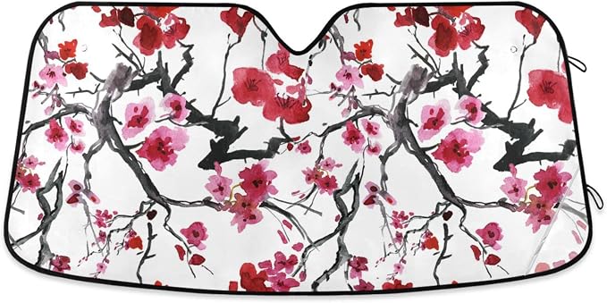 Pink Cherry Blossom Windshield Sun Shade Blocks UV Rays Visor Protector Accordion Folding Sun Reflector Auto Sunshade for Car Truck SUV to Keep Your Vehicle Cool