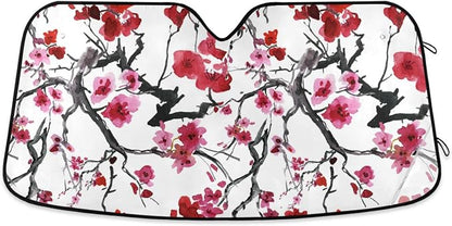 Pink Cherry Blossom Windshield Sun Shade Blocks UV Rays Visor Protector Accordion Folding Sun Reflector Auto Sunshade for Car Truck SUV to Keep Your Vehicle Cool