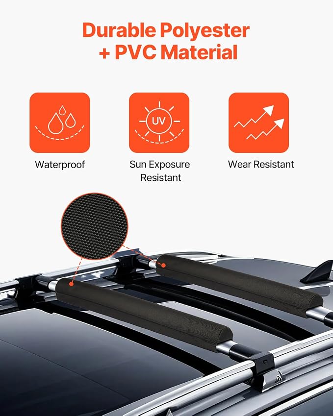 VEVOR Soft Roof Rack Pads, 28" Universal Car Roof Rack Pads for Various Crossbars, 88LBS Load Capacity Luggage Kayak Carrier with 2 Tie Down Straps for SUPs Canoes Snowboards Paddle Boards