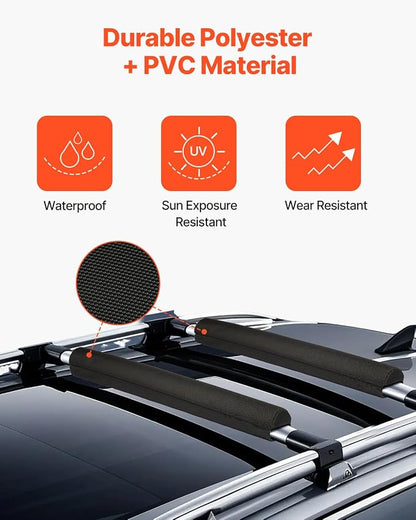 VEVOR Soft Roof Rack Pads, 28" Universal Car Roof Rack Pads for Various Crossbars, 88LBS Load Capacity Luggage Kayak Carrier with 2 Tie Down Straps for SUPs Canoes Snowboards Paddle Boards