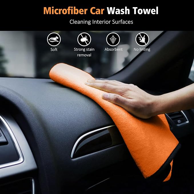 YeewayVeh 7PCS Car Interior Detailing Kit, Horse Hair Car Leather Brush, Applicator Pads and Microfiber Cloth for Car Interior & Seats Leather, Interior Car Cleaning Kit, Orange
