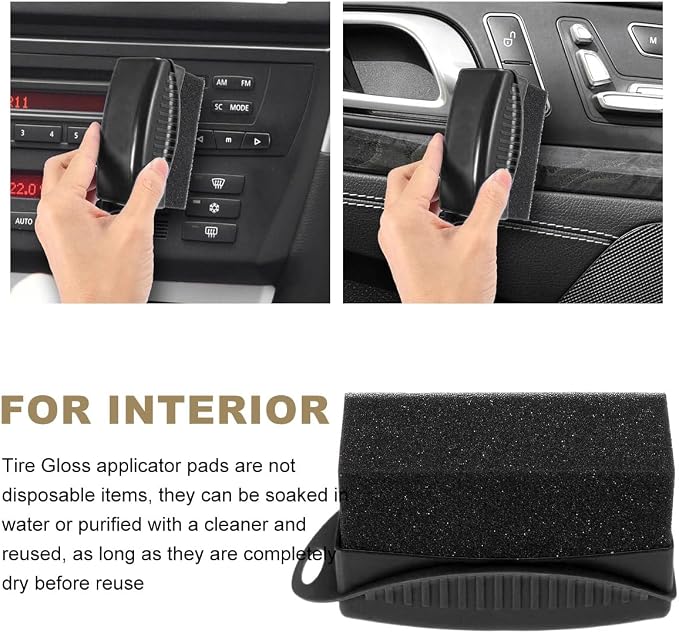 Ohleats 2 PCS Tire Dressing Applicator, Wheel Dressing Tire Shine Applicator Pad with Lid, Reusable Wheel Detailing Foam Tire Waxing Wipe Polishing Sponge, Universal Car Accessories (Black)