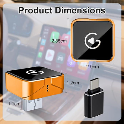 Wireless CarPlay Adapter, 2026 Upgraded Wired to Wireless for Apple CarPlay & Android Auto, USB-C/Type-C, Car Play Adapter, Plug and Play, Stable Connection & No Latency (Orange)