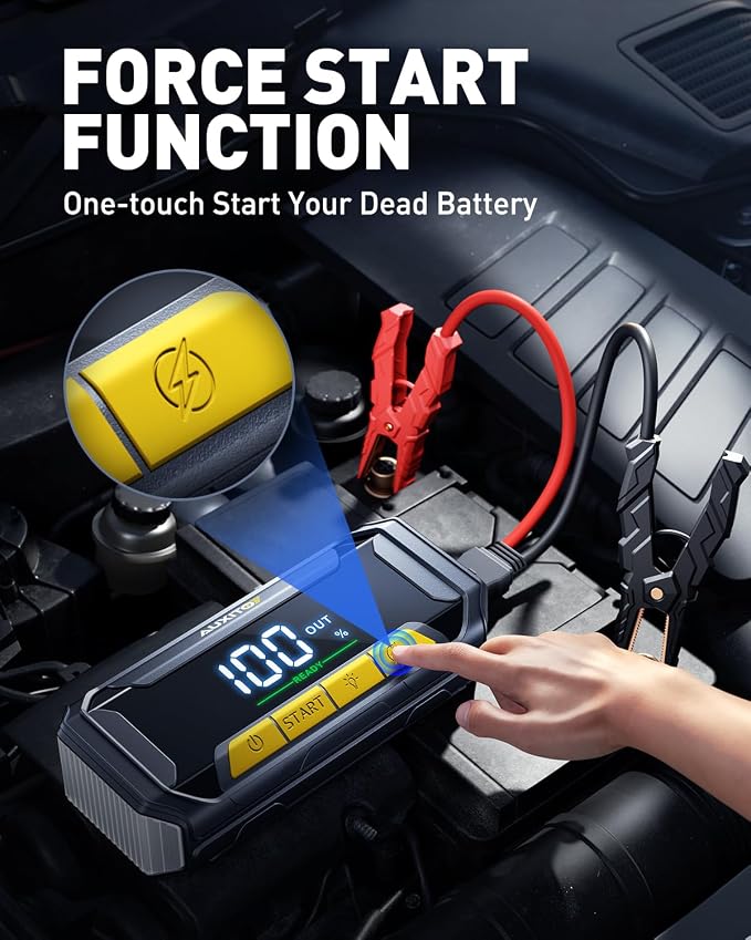 AUXITO 8000A Portable Jump Starter for All Gas/12L Diesel, 20000mAh Car Battery Booster Jump Pack, Jump Box for Car with 60W Fast Charging, LCD Screen Display, 700LM LED Light