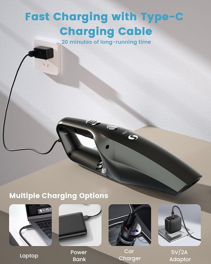 Handheld Vacuum Cordless Car Vacuum Cleaner Portable Rechargeable and Mini with Powerful Suction Includes Washable HEPA Filter and Lightweight for Car Home Office and Pet Hair