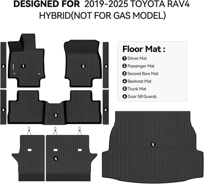 Floor Mats for Toyota RAV4 Hybrid 2019-2025, Trunk Mat and Backrest Mat & Door Sill Guard All Weather TPE Protector for Toyota RAV4 Hybrid Accessories