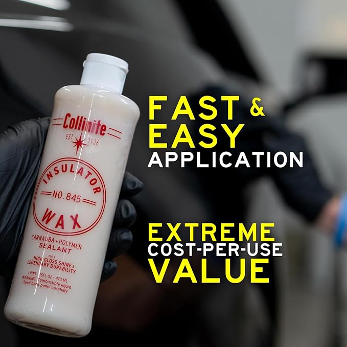 Collinite 845 Insulator Wax - Carnauba+Polymer Sealant, High Gloss, Durable Beading & Long-Lasting Paint Protection for Cars, Boats, Trucks, RVs, Motorcycles (16 fl oz) with 2 Microfiber Blocks Combo