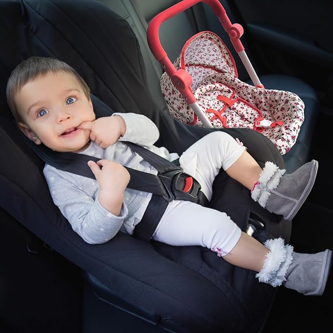 Baby Doll Car Seat Stroller Combo – Convertible 2 in 1 Doll Stroller and Car Seat for Kids – Fits Up to 20” Dolls – Play Toy Baby Stroller with Adjustable Handle for Girls Toddlers All Ages (Floral)