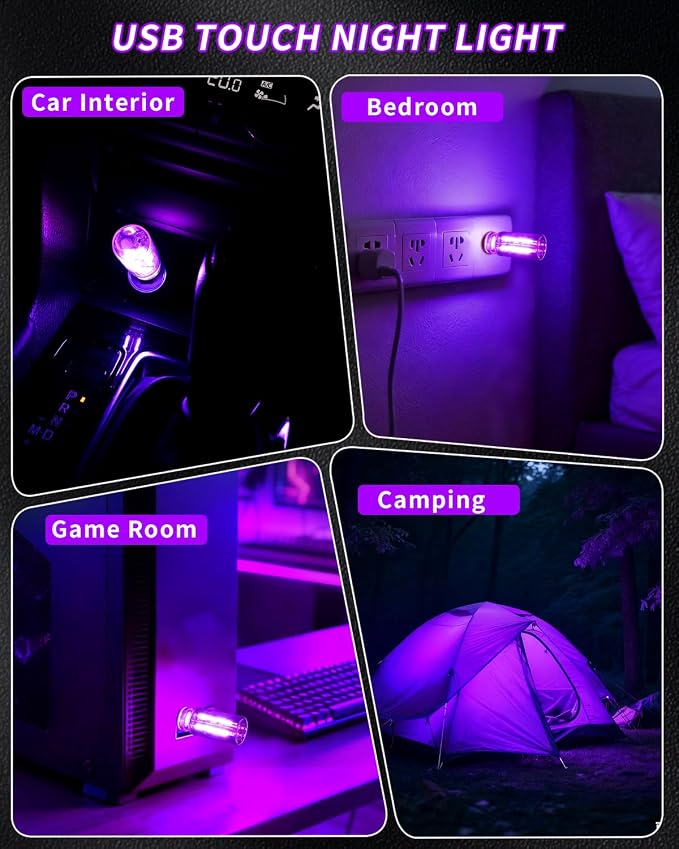 USB Light Touch Dimmable Retro USB Led Lights for Car,Mini USB Light Bulb Ambient Lighting for Car Bedroom Party Christmas Hallway Camping,Purple 2Pack